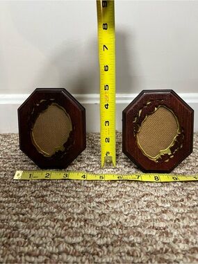 Vintage Octagonal Picture Frame Pair - Brown with Gold Accents